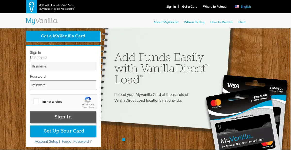 MyVanillacard login